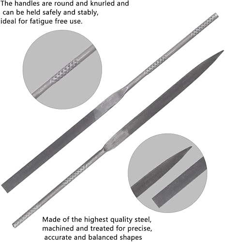 Miniatura 3 de Juego de 10 limas de agujas sin asas, lima de patrón suizo de 5.5 pulgadas, doble corte con dientes medianos, ideal para trabajos precisos y