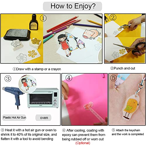 NICAVKIT 70pcs Schrumpffolie Set, A4 schrumpffolienplatten matt Transparent Bastelfolie Schrumpffolie, schrumpfende Plastikfolien set inklusiv 20 Blatt A4 Schrumpffolien, und 50pcs Schlüsselanhänger