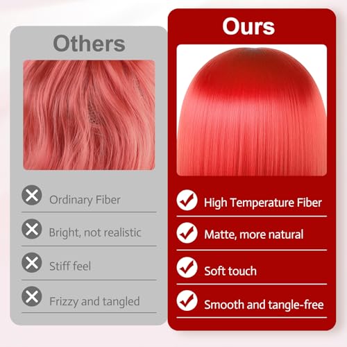 Image of MEEZY Red Short Bob Wigs Straight Hair with Flat Bangs Heart Sunglasses for Women, Colorful Funny Cosplay Party Neon Wig Synthetic Natural As Real Carnival Halloween Costume Party Favors