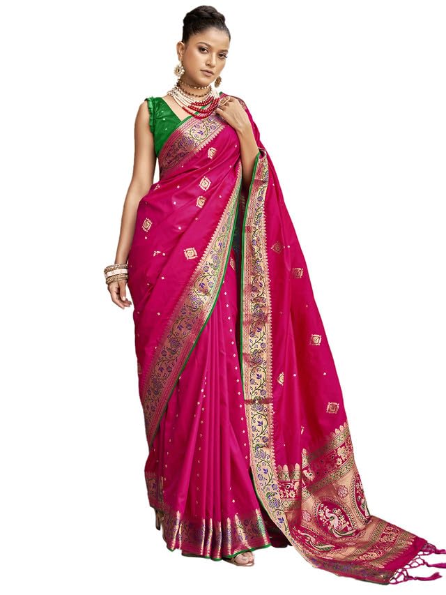 Satrani Banarasi Damen Jacquard Seide Sari mit Ungenähter Bluse