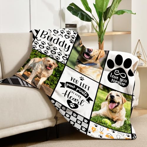 NIBESSER Personalisierte Geschenke Hunde Katzen Personalisierte Hundedecke mit Foto Name Kuscheldecke Katzen extra weiche softe Hundedecke für Unterwegs Sofa Bett