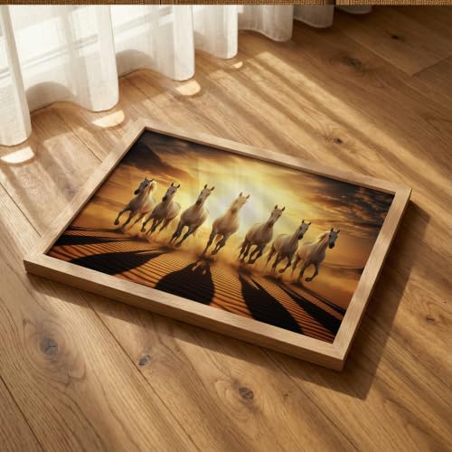 Image of Suneree 7 Horse Vastu Wall Painting (Landscape Collection) (Natural, Design 09, 10x13 Inch)