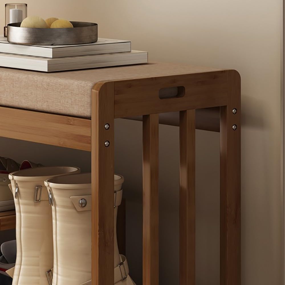 Scarpiera in bambù con seduta morbida e moderna, rustica marrone, scarpiera per ingresso, corridoio, bagno, panca in legno, 50/58/70/80/90 cm
