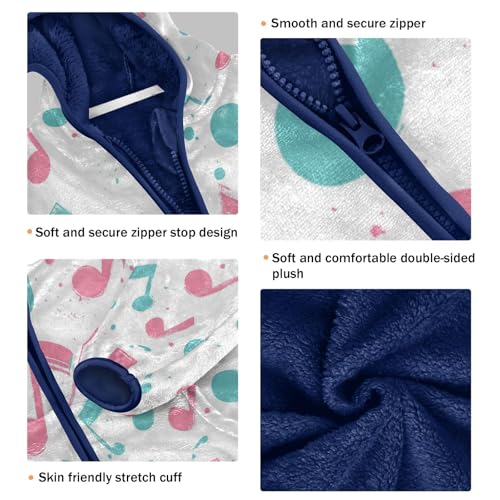 Musical Notes in Colors Toddler Fleece Jacket Girl Boys Hooded Fleece Jacket Coat Warm Outwear Zip-up 3-10T3