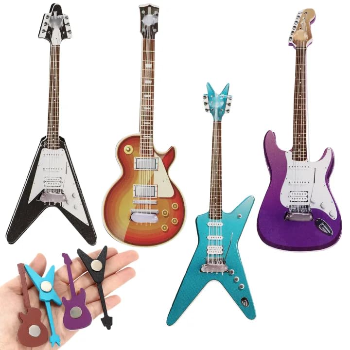 4 Piezas Imanes de Guitarra Mini de Madera para Refrigerador