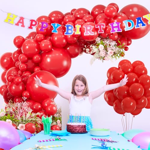 Image of 114pcs Red Balloons Different Sizes, 18 12 10 5 inch Red Latex Balloons Garland Arch Kit for Graduation Birthday Wedding Valentine's Day Christmas Party Decor