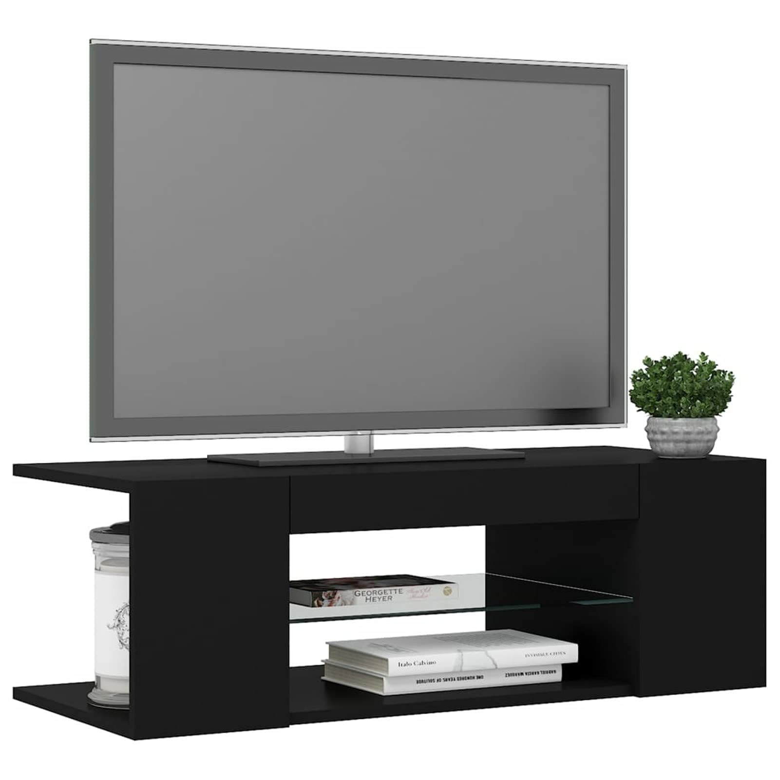 Chusui Stolik telewizyjny szafka pod telewizor kredens niska szafka centrum rozrywki meble do salonu dom wnętrze szafka pod telewizor z oświetleniem LED czarny 90x39x30 cm