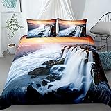 Biancheria Da Letto Tramonto Alpino Cascata Paesaggio Super King 260X240 Cm 100% Microfibra, 3 Pezzi Copripiumino Con Cerniera E Federa - Antiallergico, A Prova Di Umidità, Resistente Agli Acari Dell