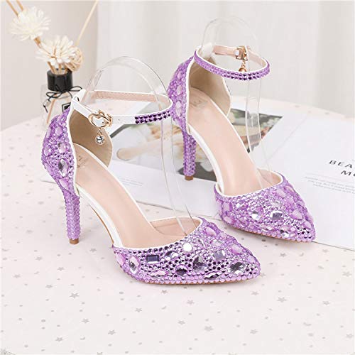Minishion Womens Ankle Strap Wedding Shoes with Rhinestones Evening Formal Pumps4
