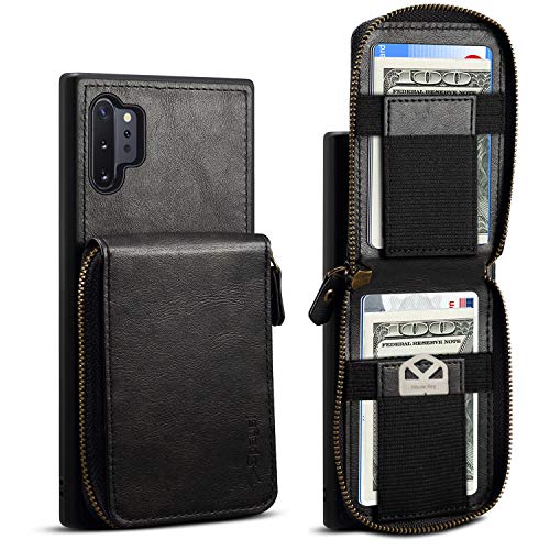Samsung Galaxy Note 10 Plus Wallet Case Spaysi Note 10 Plus Credit Card Case Note 10 Plus Zipper Wallet Case with Wrist Strap Handbag Purse Money Pocket Protective Case for Galaxy Note 10 Plus (Black)