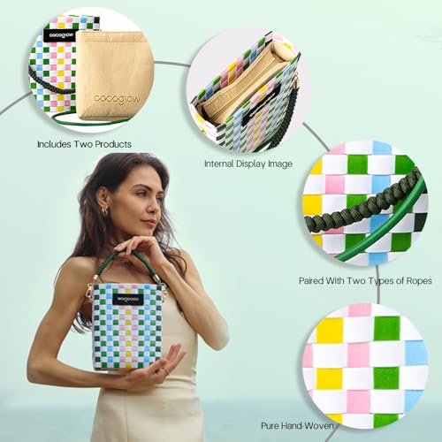 Square Cross-Body Handbag,Vintage Women's Hand-Woven Basket Bag, With Detachable Shoulder Strap and Hand Strap2