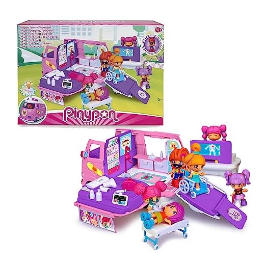 Pinypon - Socorro Ambulancia, para Llevar a los Pinypons al Hospital, Equipada con Luces de Sirena, Rayos x con luz y más accesorios,Incluye la Figura de la conductora, Famosa(PNY36000)Versión actual