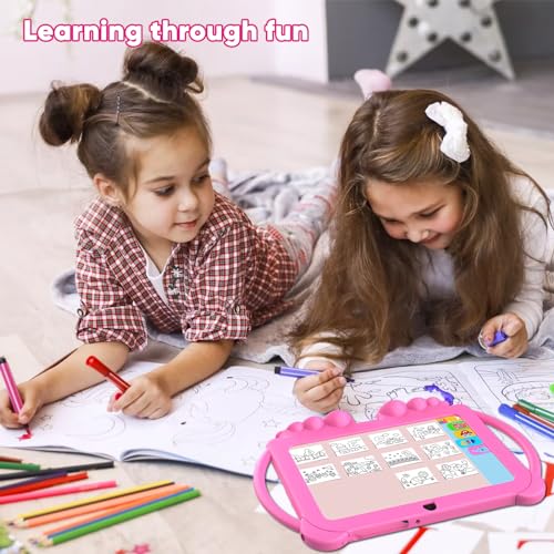 Image of HOTTABLET 7 Inch Android 12 Kids Tablet, 4GB RAM, 32GB ROM, 512GB Expansion, Parental Control, Google Certified Tablet, WiFi Bluetooth, Dual Camera with Case