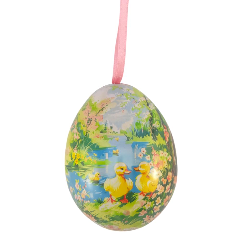 Ducklings at the River | Vintage Style Two Part Hanging Egg | Fillable Tin | 7cm