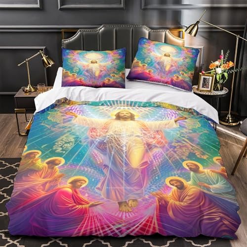 Housse de couette Jésus 3D 140x200 parure lit microfibre ado - 2