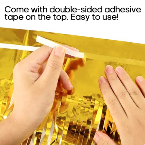 Image of 2 Pack Fringe Curtains Backdrops, Foil Fringe Curtains, Door Streamers for Birthday Wedding Bridal Shower Holiday Graduation Party Decorations, Photo Booth Backdrops, Gold