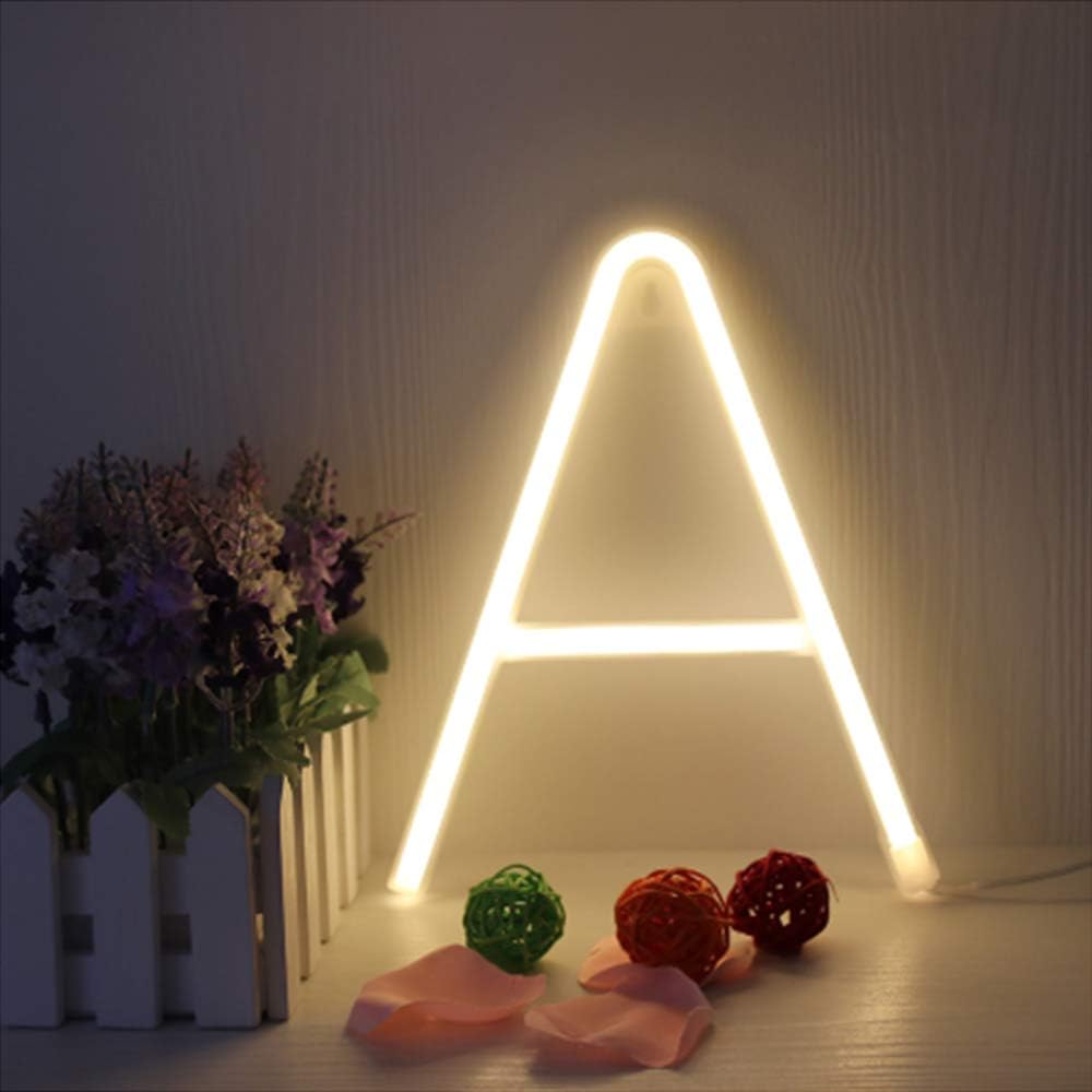ENUOLI Warm White Neon Letter Sign Night Lights Words Battery/USB Powered LED Alphabet Art Lights Wall Decor Light up Words for Wedding Birthday Party Christmas Home Bar Decoration (A)