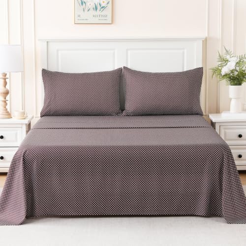 Image of MCO 4Pieces Polka Dot Sheets Set, Breathable King Sheet Set with 16 inch Deep Pocket, Modern & Luxury, Brushed Microfiber Bedding Set(King, Polkadot Brown)