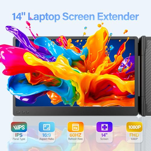 Image of Laptop Screen Extender, 14 inch Triple Monitor Extender, 1080P FHD Portable Monitor for Laptop, Upgraded Auto-Width Fits 13-17.3 inch Laptops, Plug & Play Screen Extender Compatible with Windows /Mac /Chrome