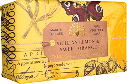 The English Soap Company Anniversary Sicilian Lemon and Sweet Orange Soap - Shea Butter Bar with Citrus Scent - Vegan Friendly, Plastic-Free Recyclable Packaging, Made in England - 190g