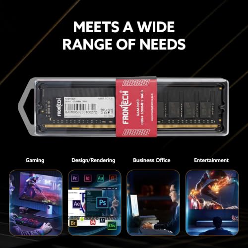 Image of Frontech 16GB DDR4 3200MHz Desktop RAM, High-Speed UDIMM Computer Memory Module for PC, 1.2V Plug & Play, 3 Years Warranty (RAM-0050)