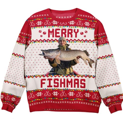 Custom Photo Fishing Xmas Sweaters for Men, Personalized Fisherman Ugly Christmas Sweater 2025, Fishermen Dad Grandpa Ugly Sweater, Merry Fishmas Gift For Fishing Lovers, Fishermen Gifts for Dad3