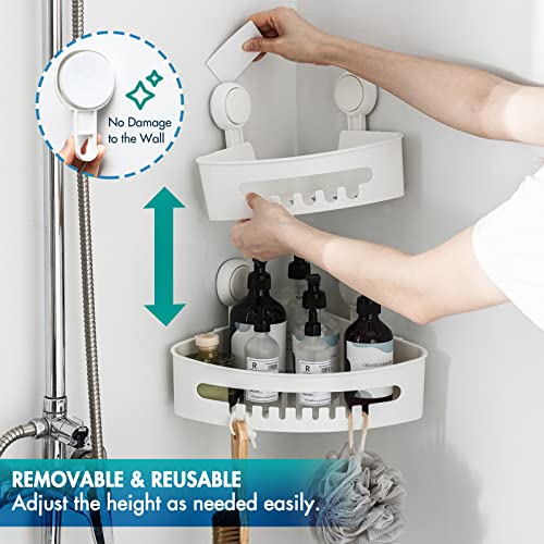 Taili Suction Corner Shower Caddy 2 Pack, Bathroom Shower Shelf Storage Basket Wall Mounted Organizer For Shampoo, Conditioner, Plastic Shower Rack For Kitchen & Bathroom, Drill-Free Removable #TOP7