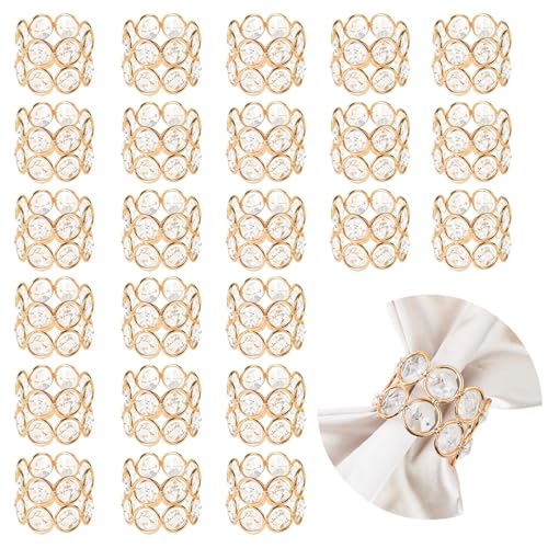 Crystal Metal Napkin Rings Set, Elegant Wedding/Party Table Decor, Shiny