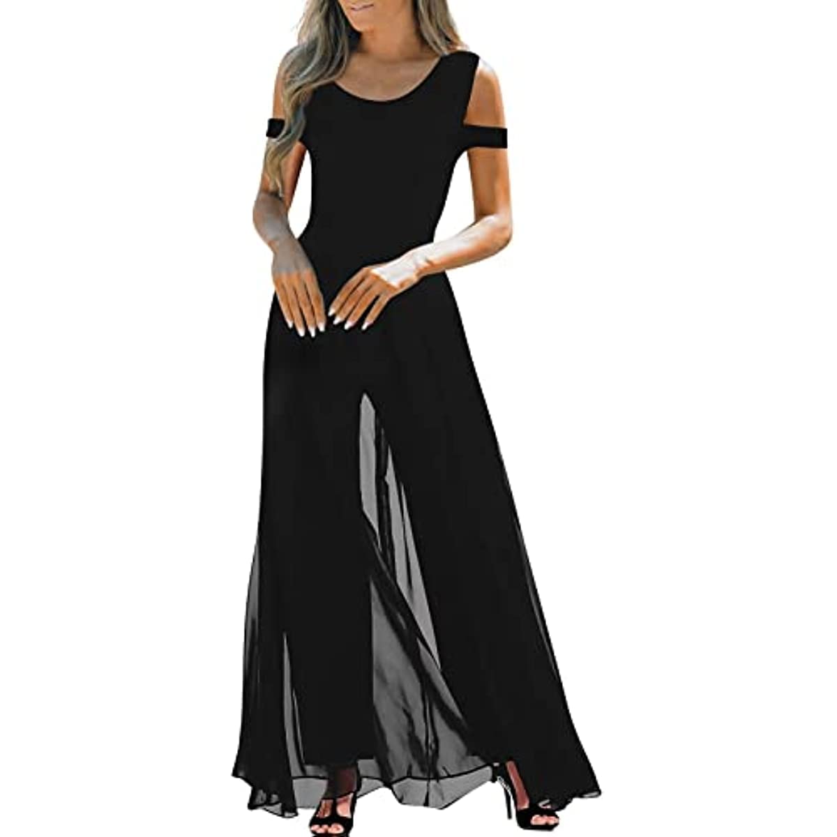 Vagbalena Conjunto de Pantalones de Negocios sin Tirantes de Cuello Redondo y Largo para Mujer, Conjunto Elegante de Boda, Mono de Malla de Cintura Alta, Conjunto de Pantalones Rectos de Boda