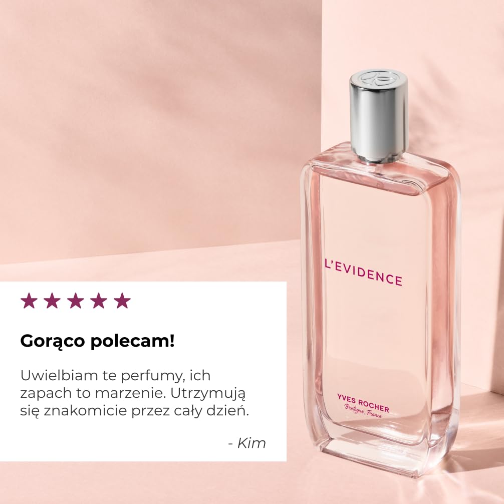Yves Rocher Woda perfumowana L'Evidence 100 ml, świecące perfumy damskie z magnolią, brzoskwinią i paczulą, ekologiczna elegancja w minimalistycznej butelce | Długotrwała woda perfumowana dla kobiet, upcyclee fishing magnolia i pachouli pozostawia stylowy