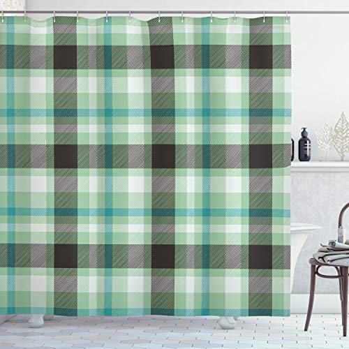 Ambesonne Abstract Shower Curtain, Geometric Tartan Plaid Pattern Traditional Vintage