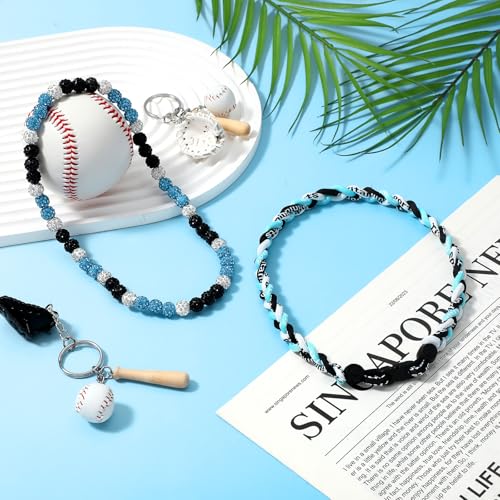 Liliaafar 2 Pcs Baseball Necklaces 18'' Beaded Necklace Chain Three Braided Rope Titanium Accessory Sport Gift Birthday(Light Blue, White,Black) by Liliaafar - Image 4