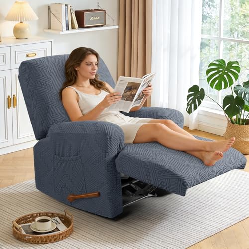 Image of Ruaozz Recliner Sofa Covers Oversized Recliner Chair Covers Recliner Covers for Reclining Chair with Pockets Washable Furniture Protector with Elastic Bottom (1 Seater-X Large, Grey)
