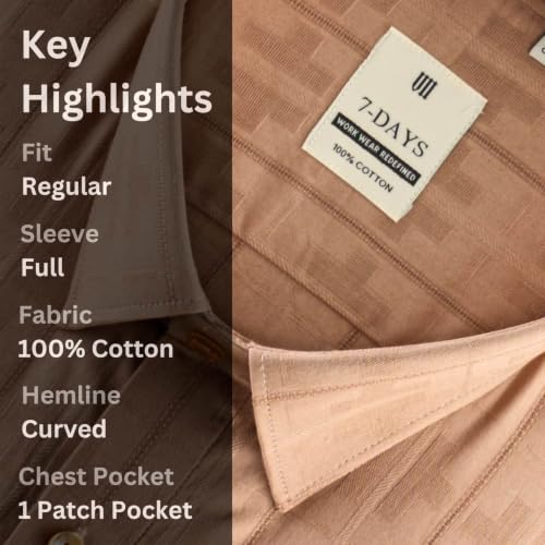 Image of 7-DAYS Men's Premium Formal Shirts - Regular Fit, Full Sleeve, 100% Pure Cotton, Self-Design, with Pocket - Stylish Office Shirts for Men