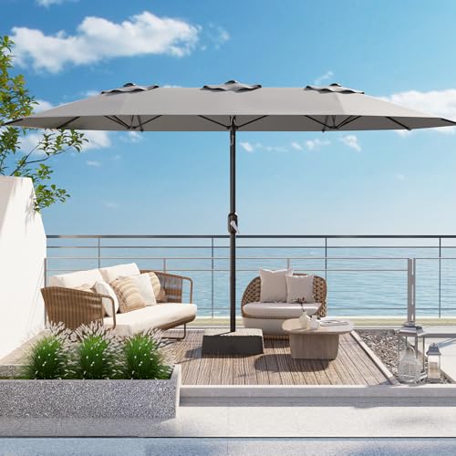 Garvee 15FT Rectangular Outdoor Umbrella Patio Umbrella with Base Included Large Market Umbrellas with Crank Handle UV Protection Table Umbrellas for