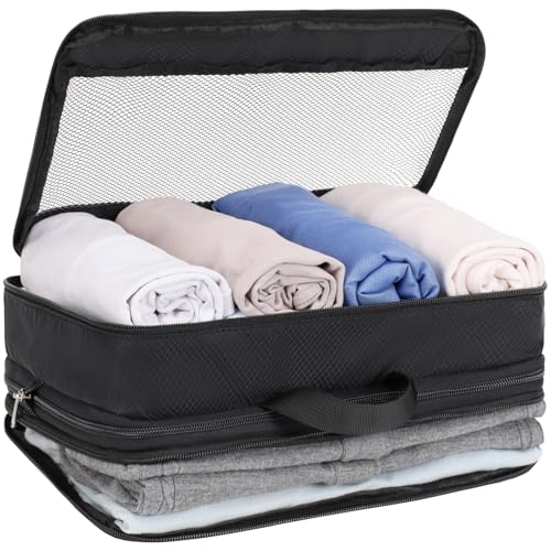 Cambond Double Sided Compression Packing Cubes - Expandable See Through Mesh Compression Cubes for Travel, Separate Clean and Dirty Clothes Efficient Packing Organizers for Road Trip, Cruise