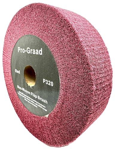 Image of 8 inch x 2 inch x 1-1 /4 inch Arbor Red Bench Grinder Polishing Wheel, 320 Grit, Tight Weave, Great for refurbishing Golf Clubs and Metal, Non-Woven Wheel for Copper, Metal, Finishing, and Burnishing