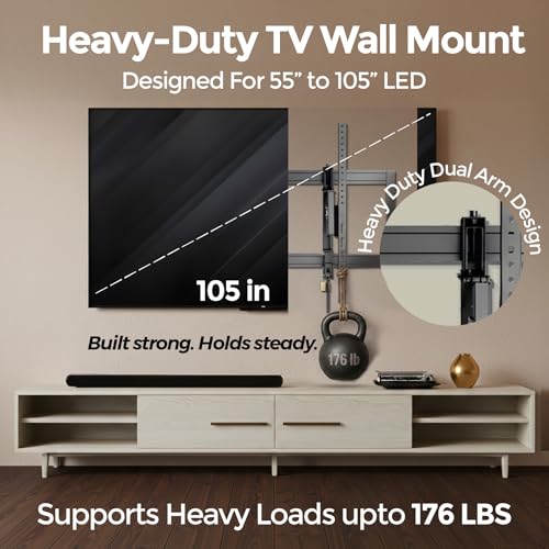 Image of ynVISION.DESIGN Heavy Duty TV Wall Mount for 55 inch-105 inch TVs - 100 Inch TV Mount with Tilt & Swivel - 7 inch Arm Extension for Cable Management & Service - MAX VESA 1000x600, 176lbs, 3 Studs Installation