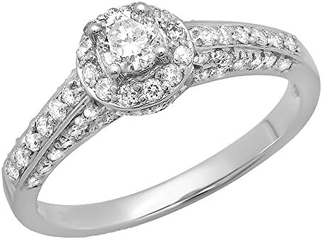 0.80 Carat (ctw) 14K White Gold Round Diamond Ladies Bridal Halo ...
