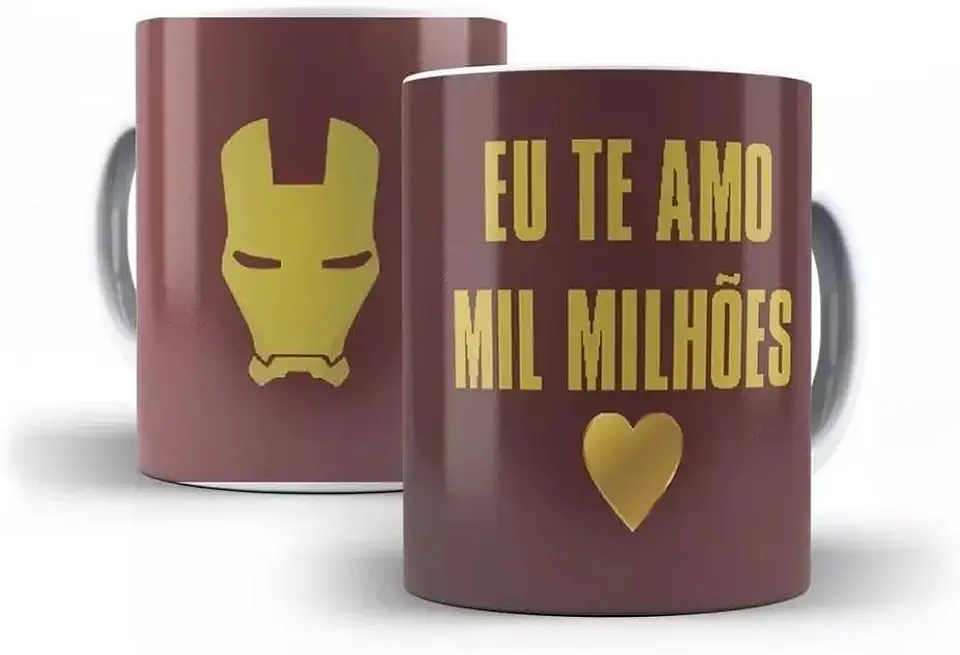 Caneca de Cerâmica Homem de Ferro Eu Te Amo Mil Milhões 325ml Branca para Café Aniversário e Datas Especiais