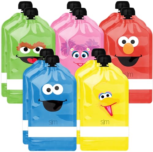 Image of Simple Modern Sesame Street Reusable Baby Food Pouches for Toddlers | BPA Free Plastic, Food Safe, Freezer Safe | Refillable for Applesauce Yogurt & Puree Squeeze Pouch | 10 pack | 5oz | Sesame Street