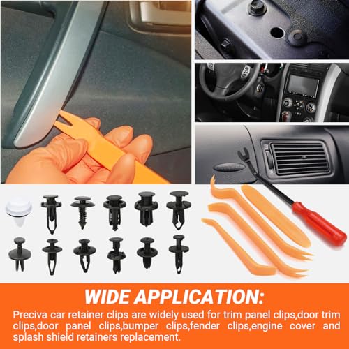 Preciva 305pcs Car Trim Clips Set, 300pcs Car Fixing Clips& 5pcs Trim Removal Tools, 12 Types Plastic Rivets, Universal Auto Fence Panel Clips Wind Deflector Clips Car Fixing Clips Car Body Trim Clips - Image 6