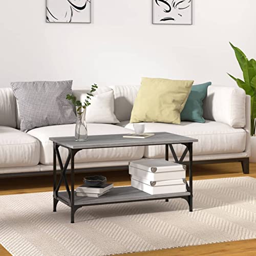 Homgoday Mesa de Centro Madera y Hierro Gris Sonoma 80x45x45 cm, Auxiliar Consola Mesita Salón Lateral Té Café Sofá Sala de Estar Muebles Mobiliario Mesas de Centro Mobiliario