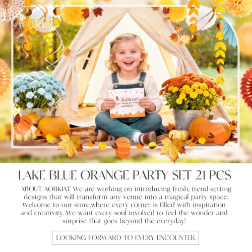 Image of AOBKIAT 21PCS Fall Party Decorations Kit,for Baby Shower,Birthday | Autumn Home Decor wirh Paper Pom Poms,Lantern,Maple Fan,Pumpkin Garland,Swirls,for Rustic Wedding,Thanksgiving,Harvest