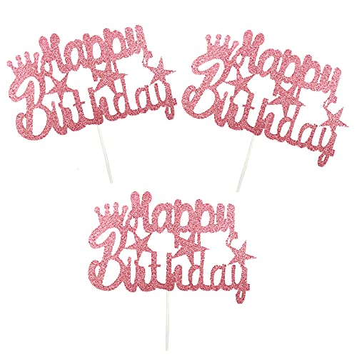 Decoración para tarta de cumpleaños con purpurina para bebés, niñas, niños, adultos, fiesta de cumpleaños, 7 x 4 pulgadas, paquete de 3