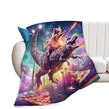 Fuzawet Funny Dinosaur and Cat Throw Blanket Universe Rainbow Pizza Plush Fleece Soft Cozy Dino Cat Gifts Blanket for Kids Girls Boys Adults Couch Bed Chair Office Dorm Decor 40''X50''