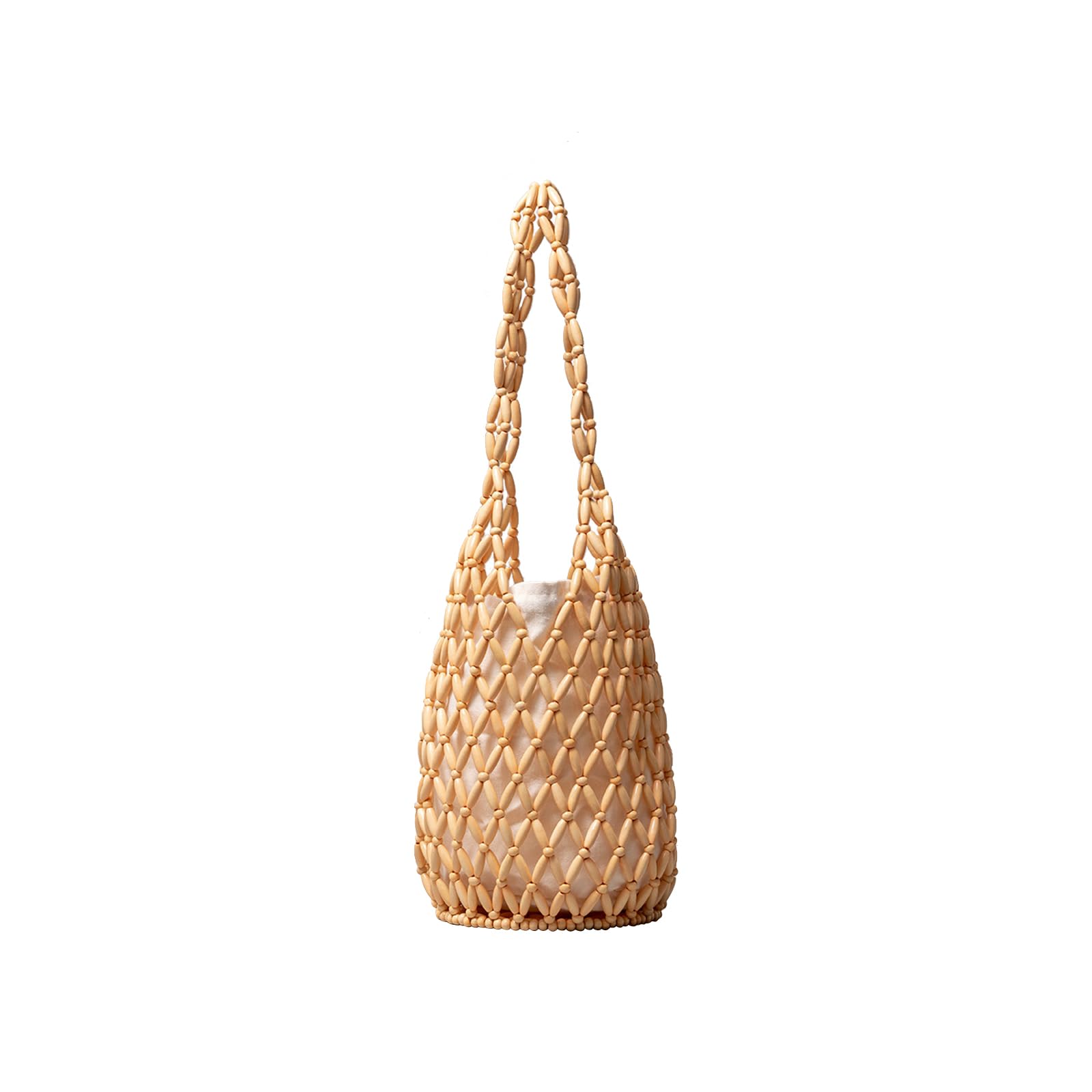 CORIOS Sac Seau à Cordon Sac Fourre-Tout Tissé à la Main Femmes Bois Perles Sac de Plage Sac Fourre Bohème Ajouré Sacs Cabas avec Poche intérieure Petit Sac à Main pour Vacances Voyage Plage Jaune