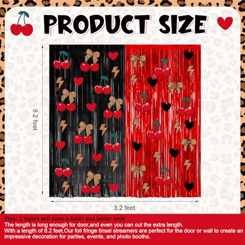 Image of 4 Pack 3.2x8.2ft Cherry Leopard Print Foil Fringe Curtains