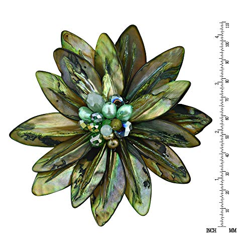 Image of AeraVida Water Lily Mother of Pearl Brooch Pin | Green, Tan Brown, Red, Orange and Rainbow Floral Statement Jewelry for Women | Clothes Accessories | Brooch Dress | Large Brooches