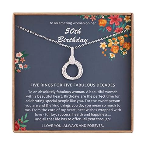 AnalysisyLove 50th Birthday Gifts for Women, Sterling Silver 5 Circles Necklace for Her, 50 Year Old Gifts, Wedding Anniversary Jewellery Gift Ideas Cover